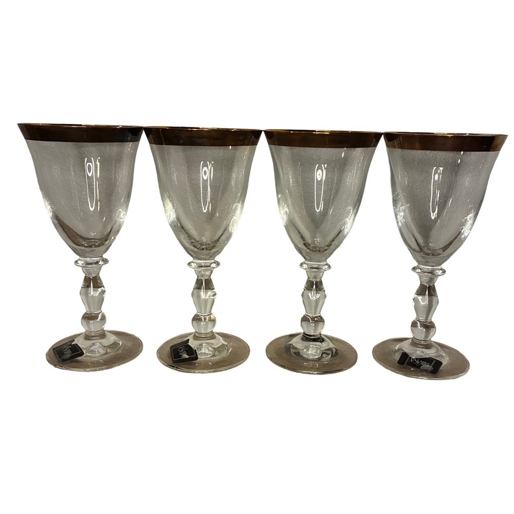 Vintage Mikasa Kensington Gold Crystal Wine Glasses Set of 4 w/ Tags